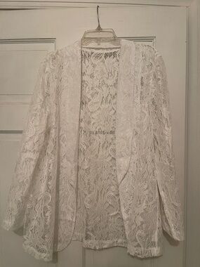 White Lace Open Front Jacket